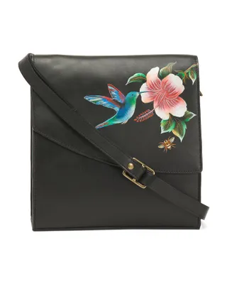 Leather Hand Painted Flap Messenger Crossbody