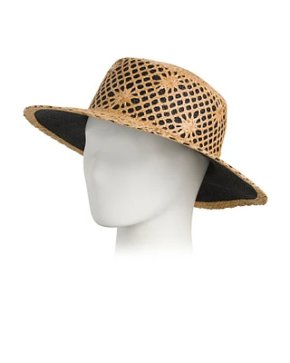 Straw Overlay Two Tone Wide Brim Hat For Women