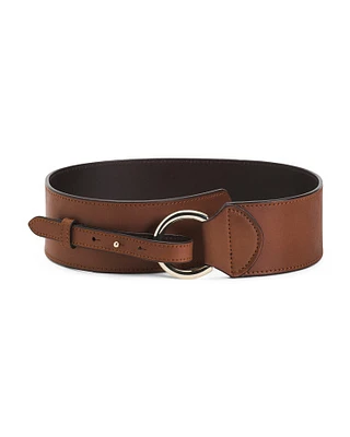 Leather High Waisted Round Buckle Belt For Women