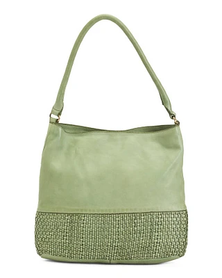 Smooth Leather Woven Bottom Hobo For Women