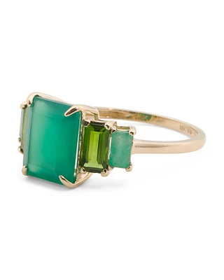 14K Gold Green Garnet Emerald Chrome Diopside Multi Gem Ring