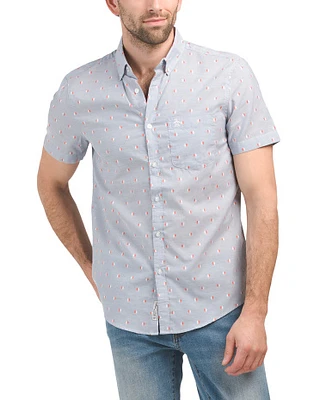 Woven Short Sleeve Poplin Dobby Shirt For Men