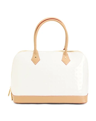 Patent Leather Dome Satchel With Vachetta Detail