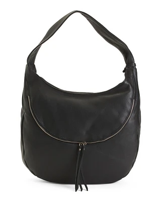 Leather Medium Half Moon Hobo With Front Pocket For Women