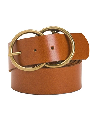Leather Double Circle Buckle Belt For Women