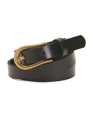 Leather Skinny Belt With Equestrian Buckle For Women