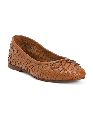 Leather Woven Ballet Flats For Women