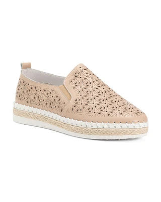 Leather Perforated Comfort Flats For Women