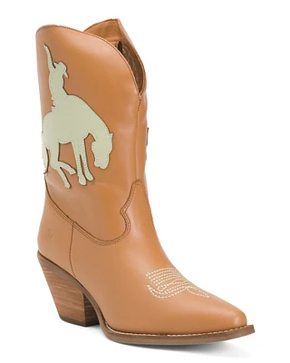Leather Buck Western Boots For Women