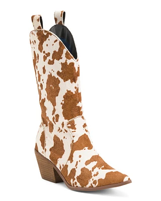 Haircalf Cow Print Western Boots For Women