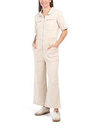 Short Sleeve Utility Jumpsuit With Zipper For Women