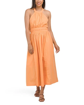 Sleeveless Halter Poplin Maxi Dress For Women