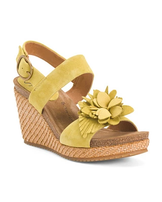 Suede Cali Hand Cut Flower Blossom Comfort Sandals For Women