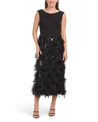 Brandi Tea Length Dress Ruffle And Sequin Skirt For Women