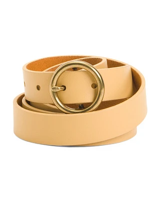 Leather Copper Toned Circle Buckle Minimalistic Belt For Women