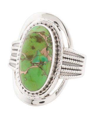 Made In India Silver Green Copper Turquoise Oval Ring