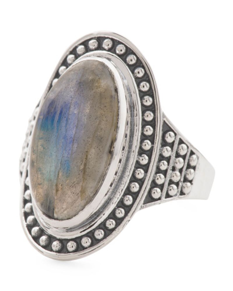 Made In India Sterling Silver Dot Labradorite Ring