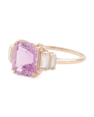 Made In India 14kt Gold Kunzite And White Topaz Ring