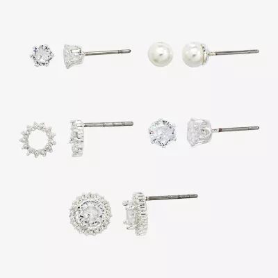 Sparkle Allure Pair Cubic Zirconia Simulated Pearl Round Earring Set