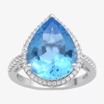 Womens Genuine Swiss Blue Topaz Sterling Silver Pear Cocktail Ring