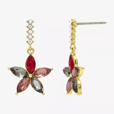 Sparkle Allure Crystal 14K Gold Over Brass Flower Drop Earrings