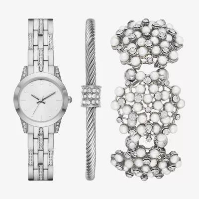 Mixit Ladies Sets Womens Crystal Accent Silver Tone 3-pc. Watch Boxed Set Fmdjset308