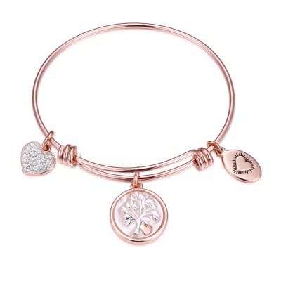 Footnotes Family Stainless Steel Solid Heart Round Bangle Bracelet