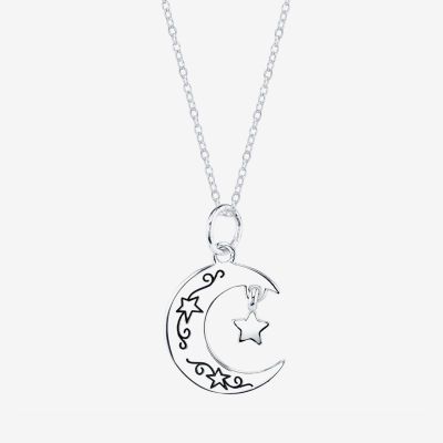 Footnotes Love Sterling Silver 16 Inch Cable Moon Round Pendant Necklace