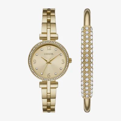 Geneva Ladies Womens Crystal Accent Gold Tone 2-pc. Watch Boxed Set Fmdjset067
