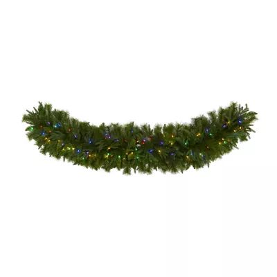 Nearly Natural 6ft. X 18in. Christmas Pine Extra Wide Artificial Garland With 100 Multicolored Led Lights Pre-Lit Indoor Christmas Garland