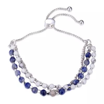 Footnotes Sodalite Healing Stone Silver Over Brass 8 1/4 Inch Bead Round Bolo Bracelet