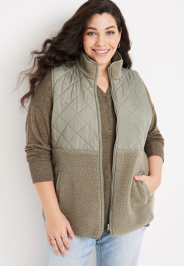 Maurices Plus Solid Zipper Front Vest 