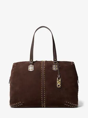 Astor Extra-Large Studded Suede Weekender Bag