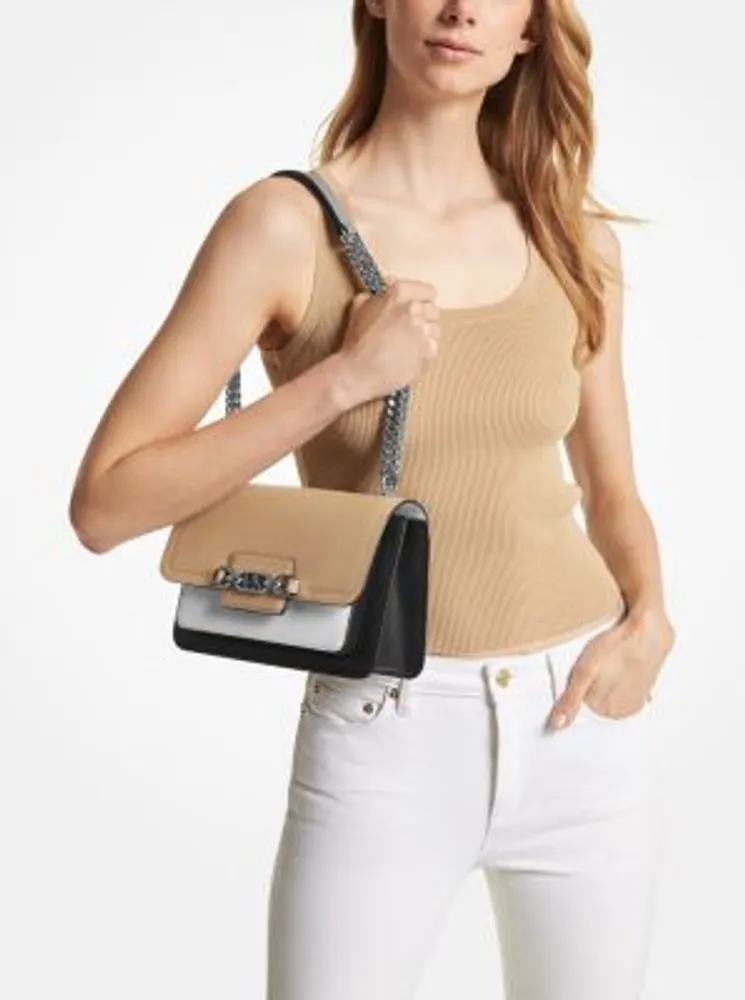 Heather Large Color-Block Leather Shoulder Bag