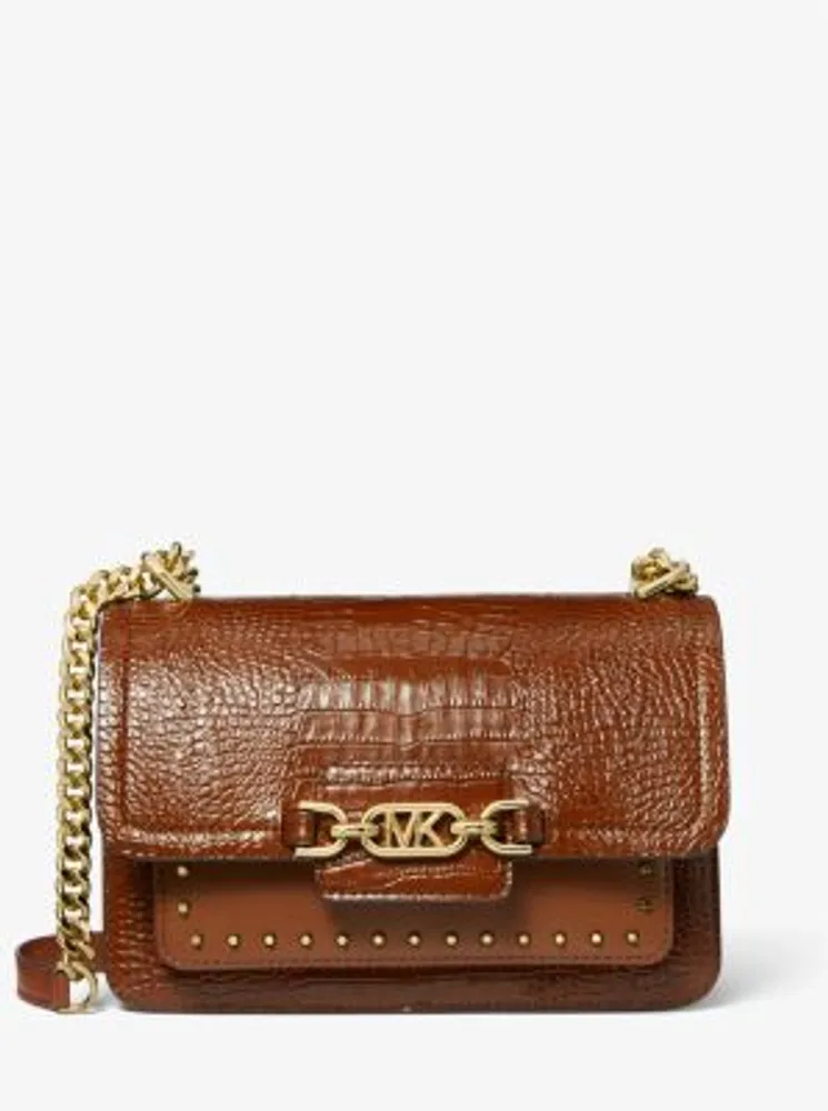 Heather Large Studded Crocodile Embossed Leather Shoulder Bag