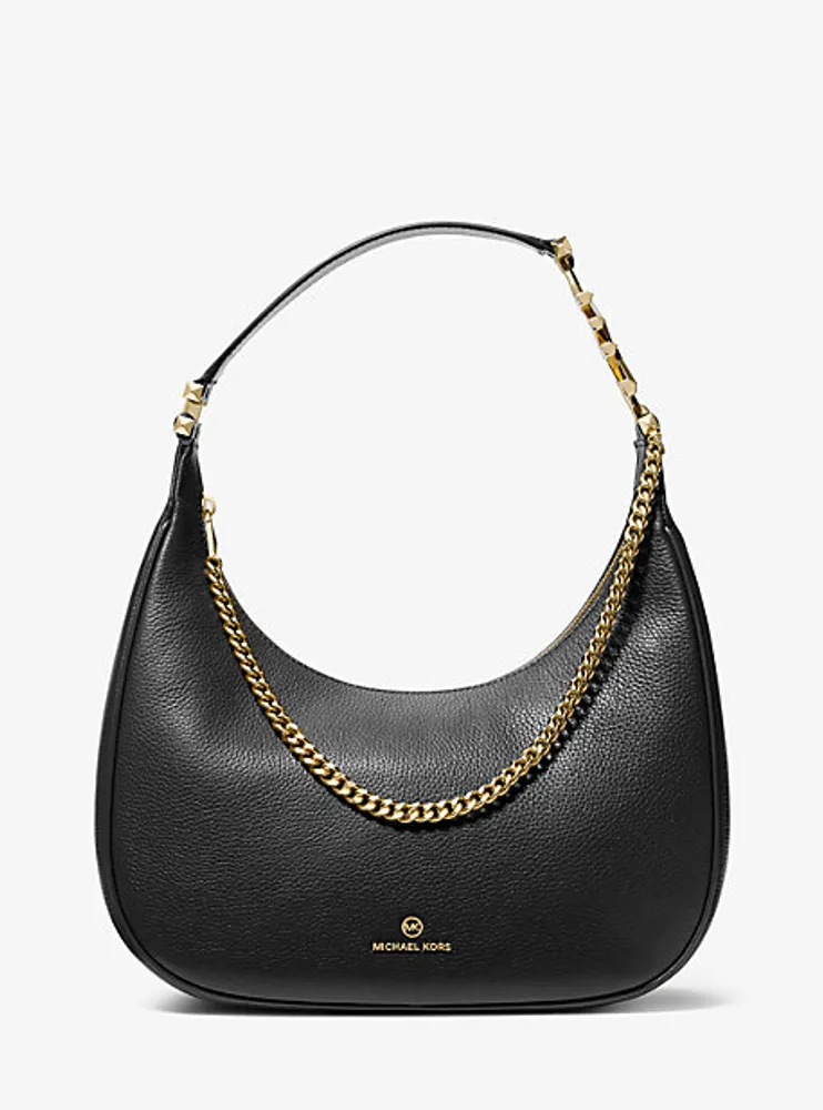 MICHAEL KORS Soft Black Leather Hobo Shoulder Bag W/gold Plate 