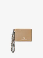 Petit porte-cartes en cuir grainé à chaîne