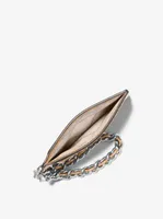 Petit porte-cartes en cuir grainé à chaîne