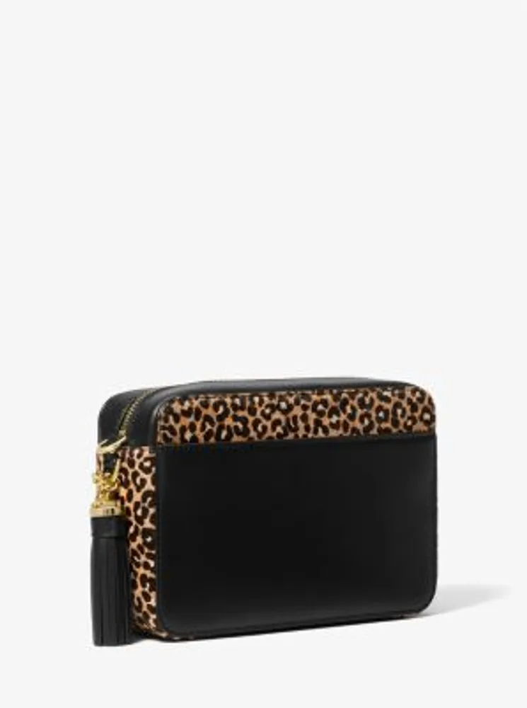 Jet Set Medium Leopard Print Calf Hair Crossbody Bag