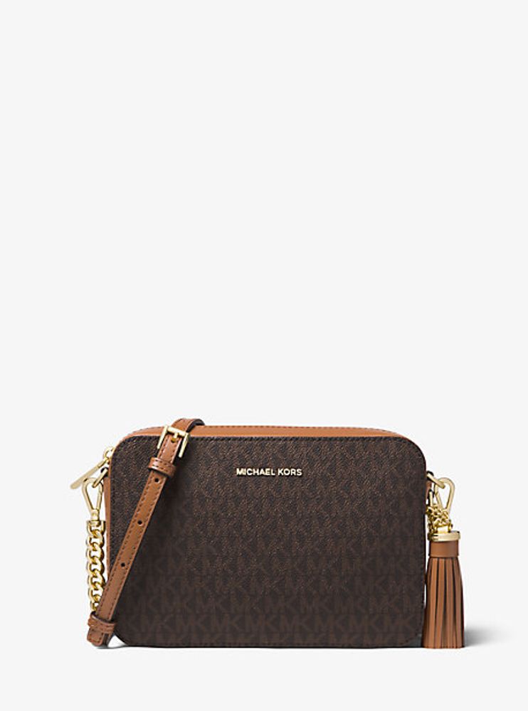 michael kors ginny medium logo stripe crossbody bag