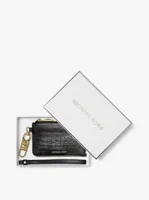 Small Crocodile Embossed Leather Zip Card Case