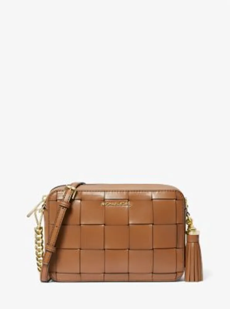 Ginny Medium Woven Leather Crossbody Bag