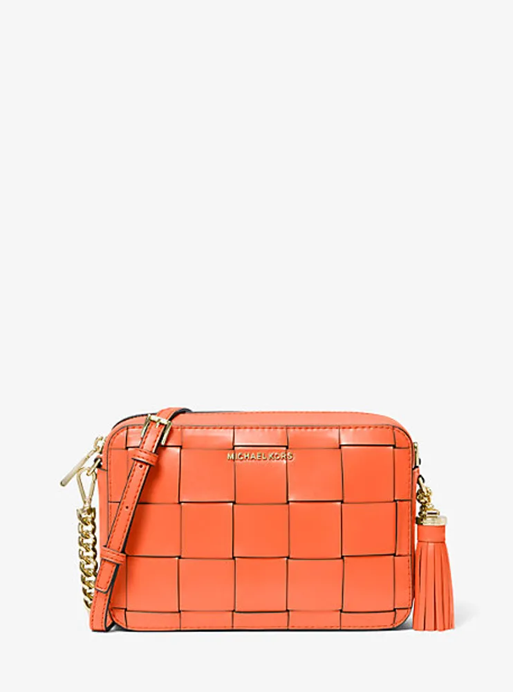 Ginny Medium Woven Leather Crossbody Bag