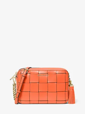 Ginny Medium Woven Leather Crossbody Bag