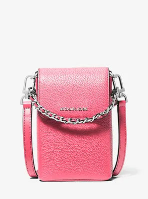 Jet Set Small Pebbled Leather Chain-Link Smartphone Crossbody Bag