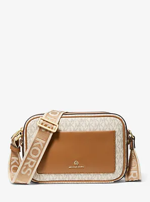 Large Logo Jacquard and Faux Leather Dome Crossbody Bag