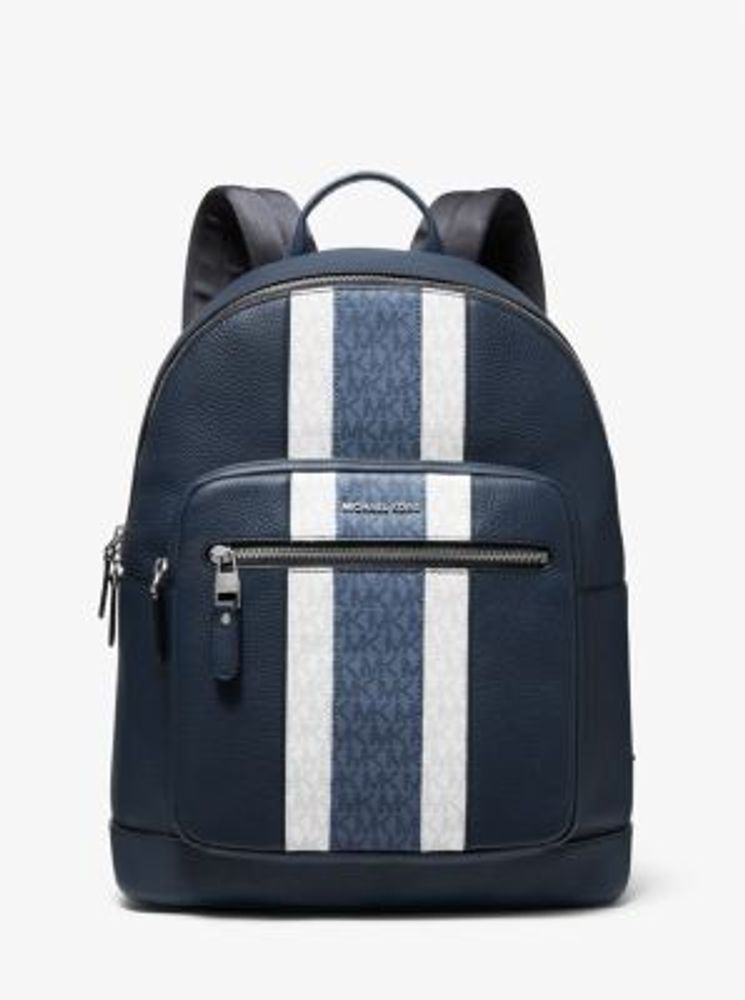 Hudson Pebbled Leather and Logo Stripe Backpack