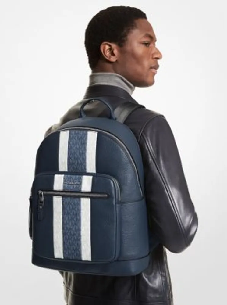 Hudson Pebbled Leather and Logo Stripe Backpack
