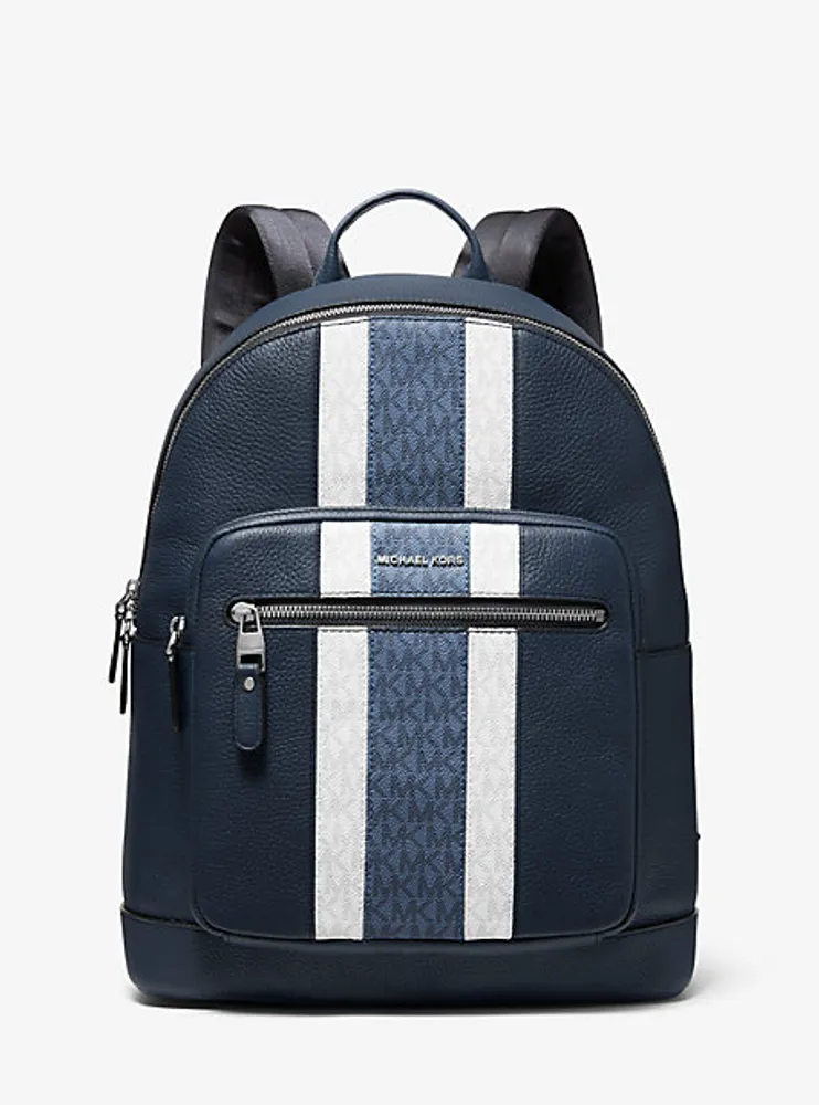 Hudson Pebbled Leather and Logo Stripe Backpack