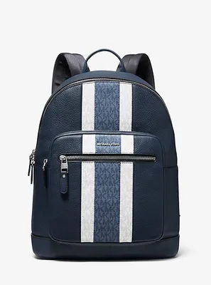 Hudson Pebbled Leather and Logo Stripe Backpack